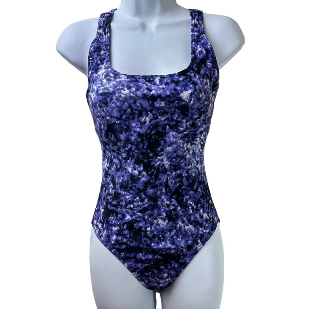 Speedo Ultraback Athletic Purple Marble One Piece Swimsuit Size 6